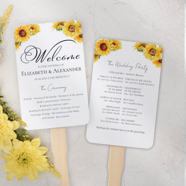 Sunflower Autumn Wedding Ceremony Program Sign Hand Fan (Creator Uploaded)