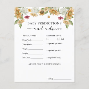 Sunflower Baby Advice and Predictions Card
