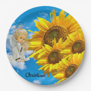 Sunflower Baby Angel Floral  Paper Plates