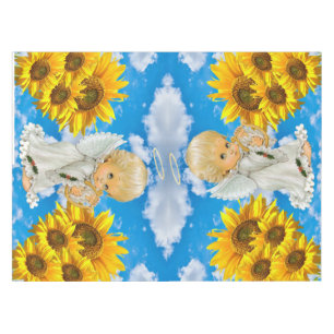 Sunflower Baby Angel Floral Sky Tablecloth