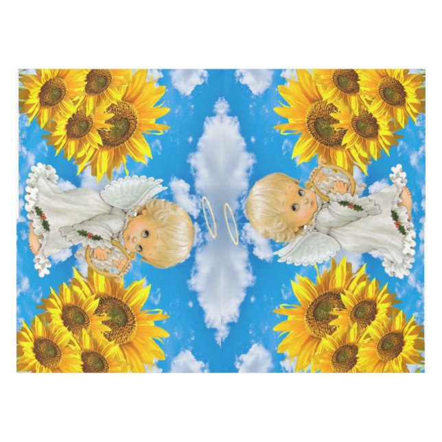 Sunflower Baby Angel Floral Sky Tablecloth (Front (Horizontal))