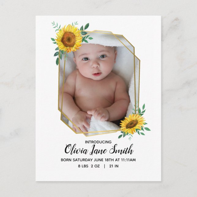 Sunflower Baby Birth Announcement (Front)