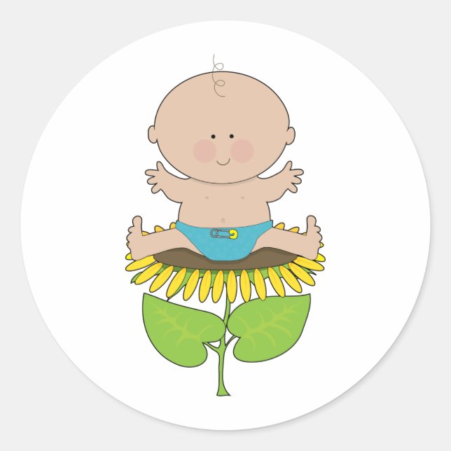 Sunflower Baby Boy Classic Round Sticker (Front)