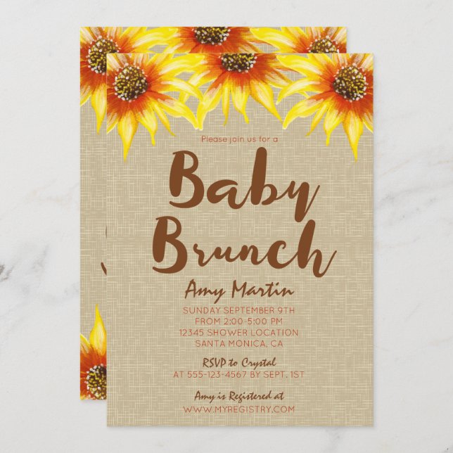 Sunflower, Baby Brunch, Baby Shower Invitation (Front/Back)