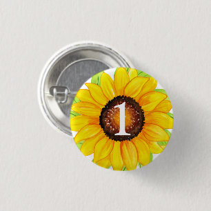 Sunflower Baby Girl Birthday Custom Age Number 3 Cm Round Badge
