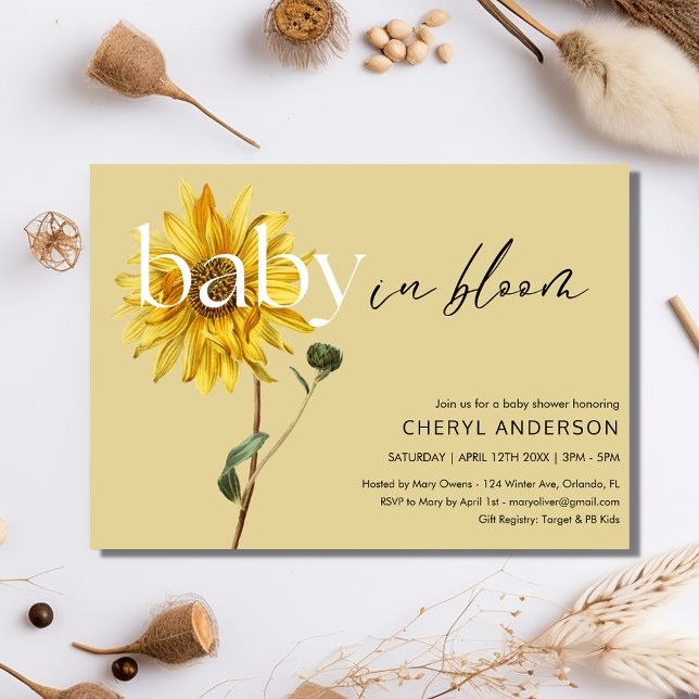 Sunflower Baby in Bloom Baby Shower Party  Invitation (Sunflower Baby in Bloom Baby Shower Party Invitation)