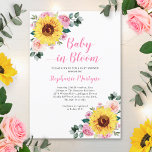 Sunflower Baby In Bloom Pink Floral Baby Shower Invitation<br><div class="desc">These baby shower invitations feature a modern watercolor floral design with sunflowers,  pink flowers and eucalyptus foliage. Personalise the invitation wording with your own text. Matching items also available. Please visit our store.</div>