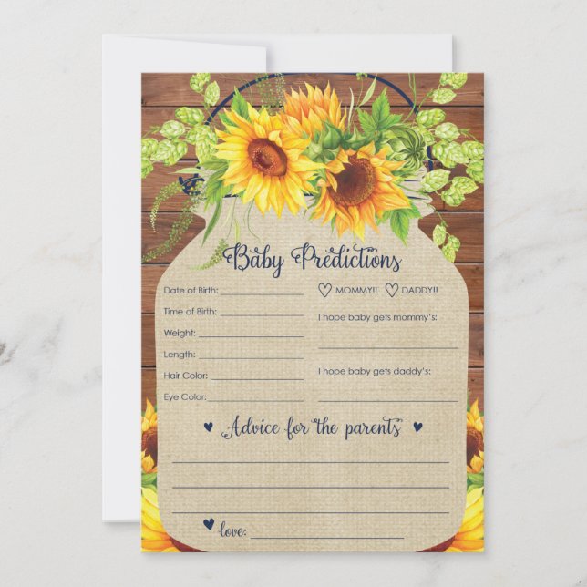 Sunflower Baby Predictions and Advice Card (Front)