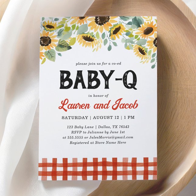Sunflower Baby Q Rustic Couples Baby Shower Invitation (Creator Uploaded)
