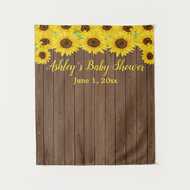 Sunflower Baby Shower Backdrop Wood Photo Booth Tapestry (Front)