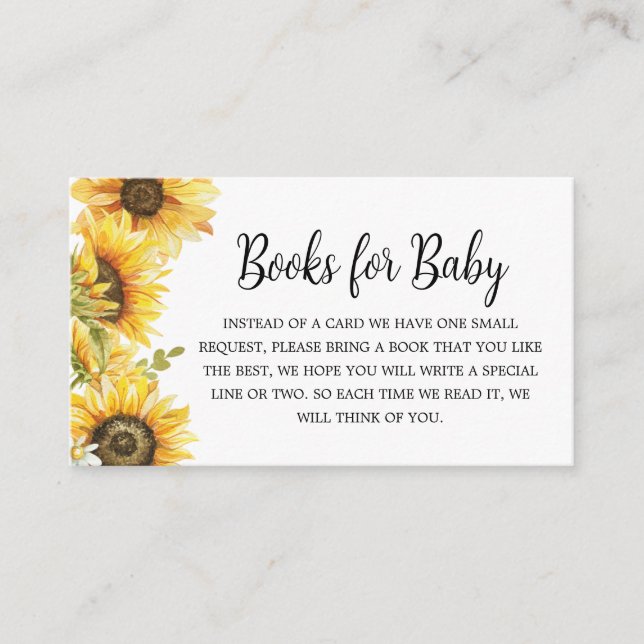 Sunflower Baby Shower Books for Baby Enclosure Card (Front)