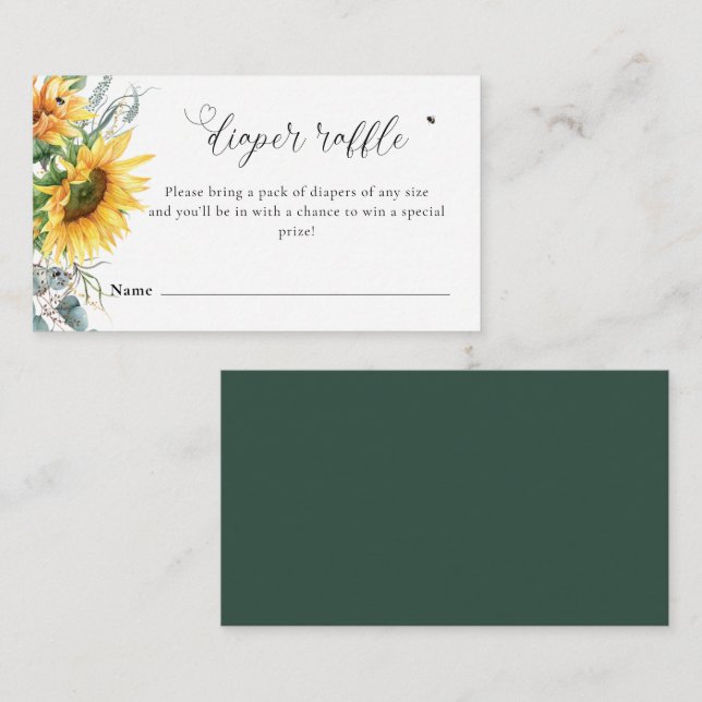 Sunflower Baby Shower Diaper Raffle Enclosure Card (Front/Back)