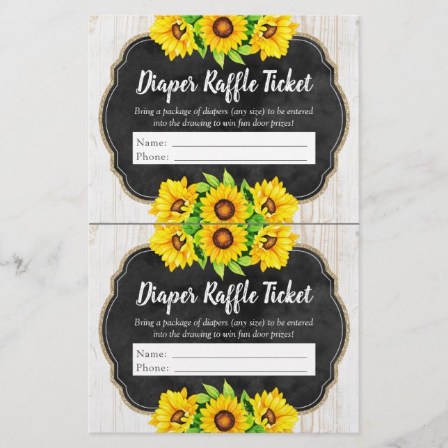 Sunflower Baby Shower Diaper Raffle Entry Ticket Flyer (Front)