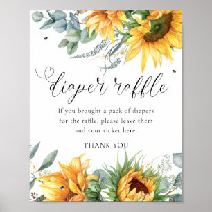 Sunflower Baby Shower Diaper Raffle Sign