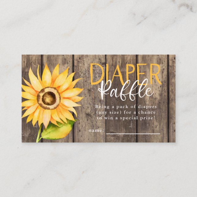 Sunflower Baby Shower Diaper Raffle Ticket Enclosure Card (Front)
