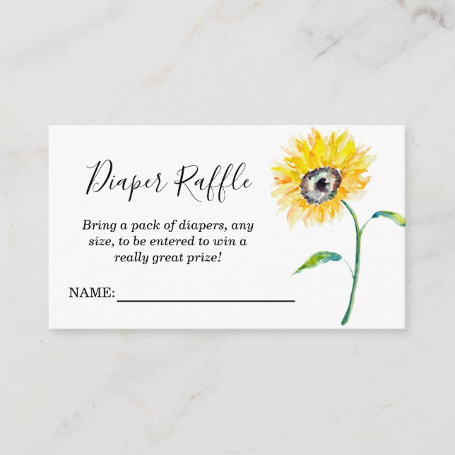 Sunflower Baby Shower Diaper Raffle Watercolor Enclosure Card (Front)