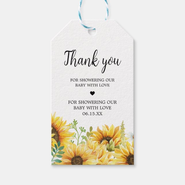 Sunflower Baby Shower Favour Tags (Front)