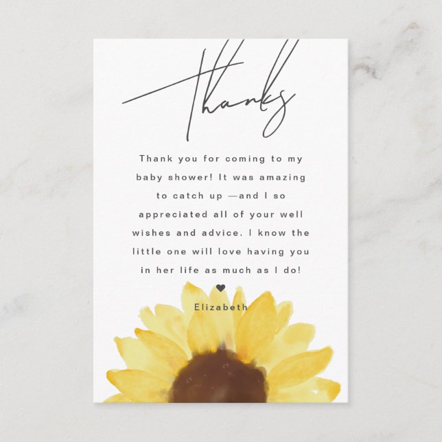 Sunflower Baby Shower Floral Thank You Card (Front)
