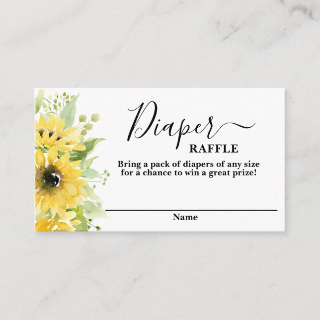 Sunflower baby shower girl Diaper Raffle Card (Front)