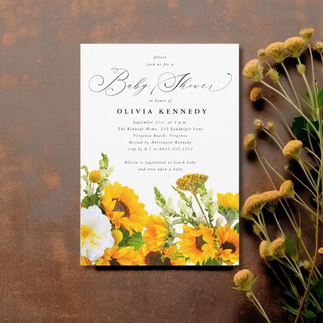 Sunflower Baby Shower Invitation | Boho Floral  (Sunflower Baby Shower Invitation)