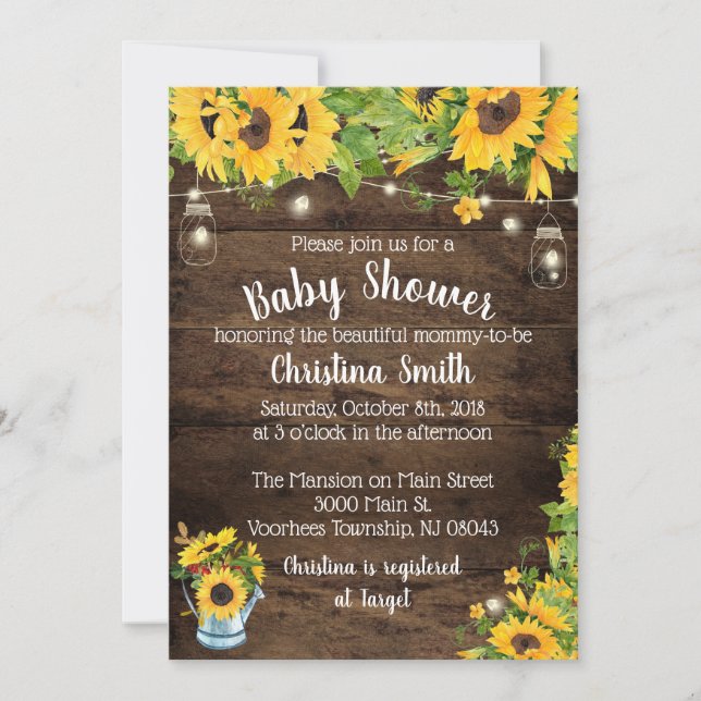 Sunflower Baby Shower Invitation - Country Rustic (Front)