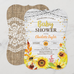 Sunflower baby shower invitation rustic wood