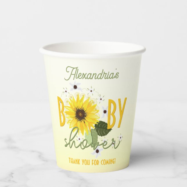 Sunflower Baby Shower Paper Cups (Front)