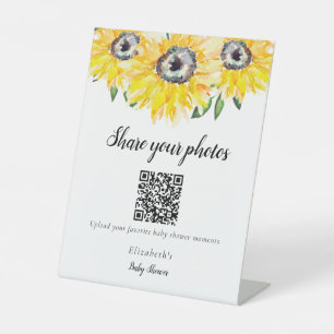 Sunflower Baby Shower Photo Upload QR Sign Rustic