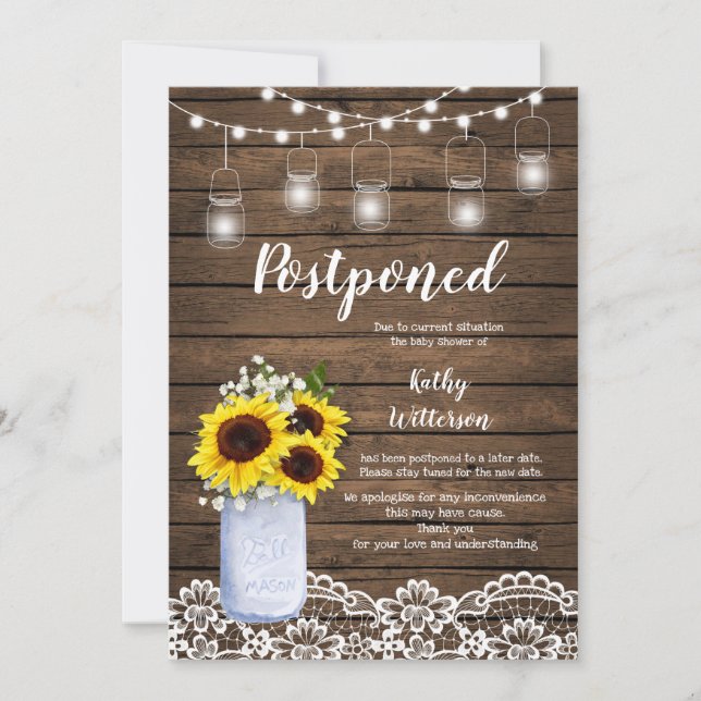 Sunflower Baby shower Postponed Announcement (Front)