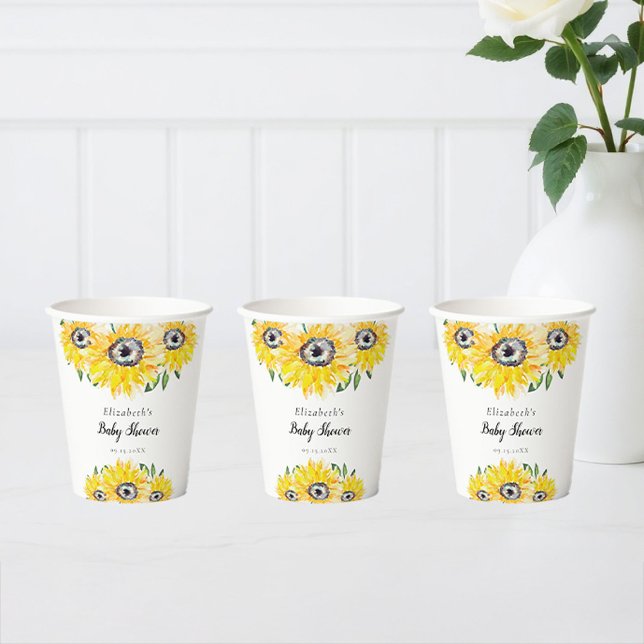 Sunflower Baby Shower Rustic Floral Paper Cups (Creator Uploaded)