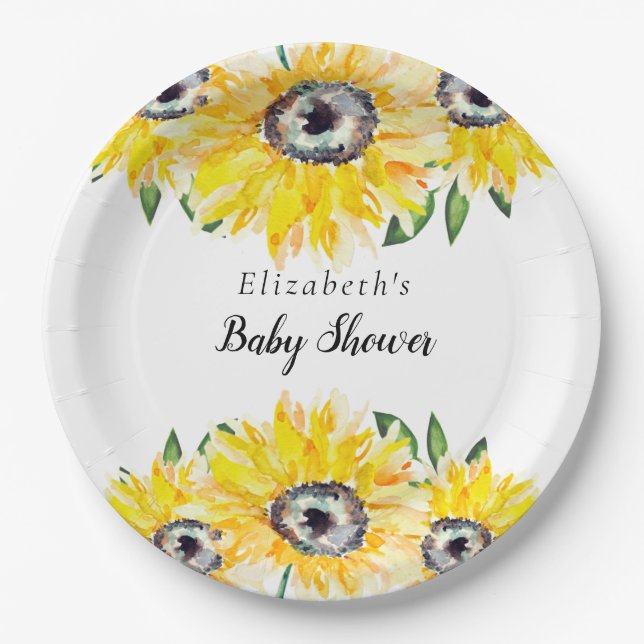 Sunflower Baby Shower Script Personalised Floral Paper Plate (Front)