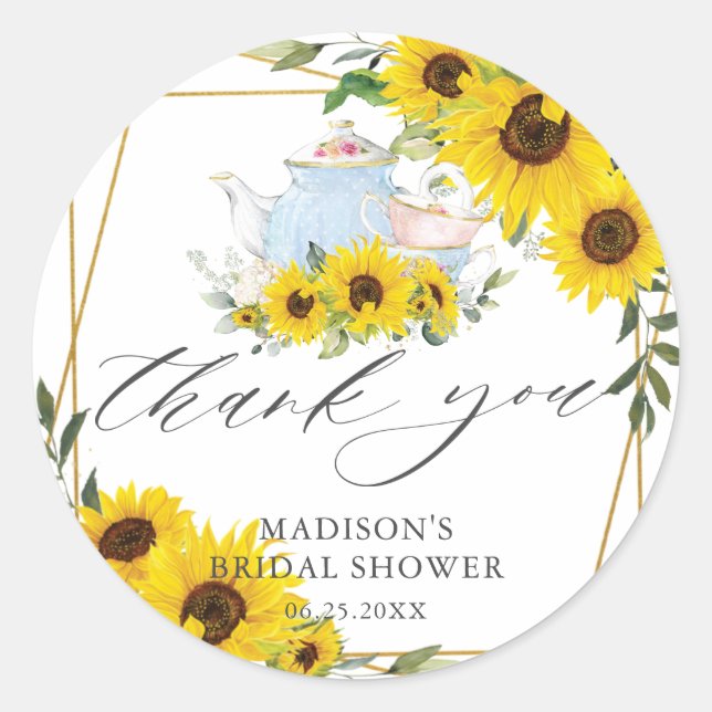 Sunflower Baby Shower Tea Party Thank You Favour Classic Round Sticker (Front)