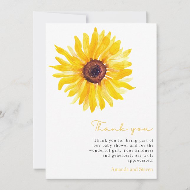 Sunflower Baby Shower Thank You Card (Front)