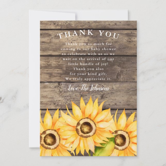 Sunflower Baby Shower Thank You Card (Front)