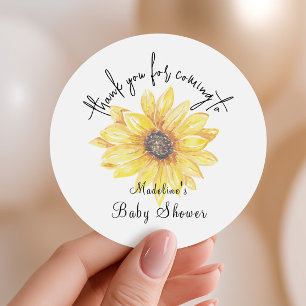 Sunflower Baby Shower Thank You Floral Favour Classic Round Sticker