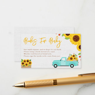 Sunflower Baby Shower Truck Fall Books for Baby Enclosure Card