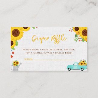 Sunflower Baby Shower Truck Fall Diaper Raffle Enclosure Card