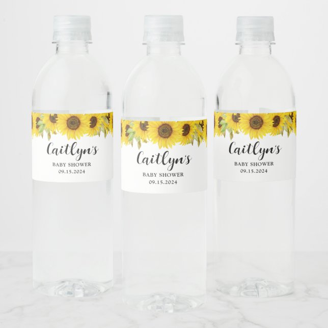 Sunflower Baby Shower  Water Bottle Label (Bottles)