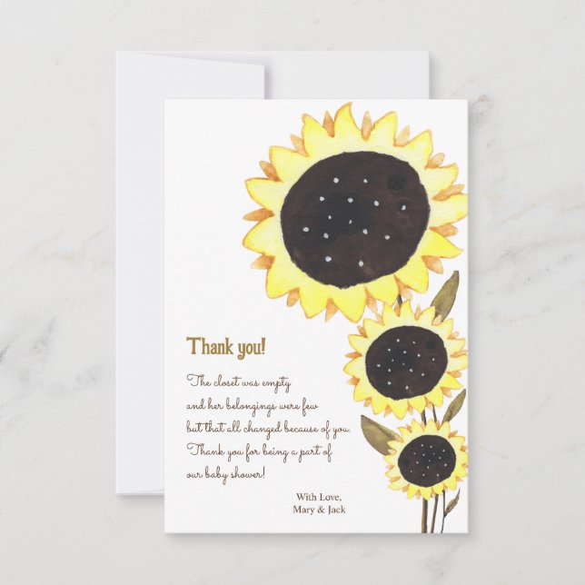 Sunflower Baby Shower watercolor Thank You Card (Front)