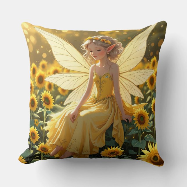 Sunflower Background with a Fairy  Cushion (Front)