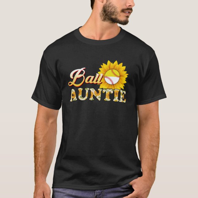 Sunflower Ball Auntie Softball Baseball For Women T-Shirt (Front)