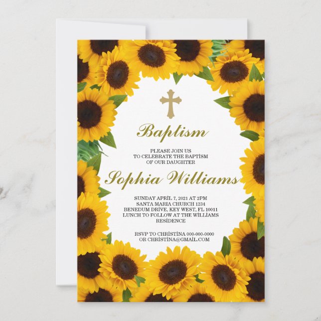 Sunflower Baptism İnvitation (Front)