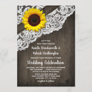 Sunflower Barn Wood and Lace Wedding Invitations