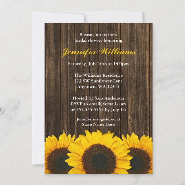 Sunflower Barn Wood Bridal Shower Invitation (Front)