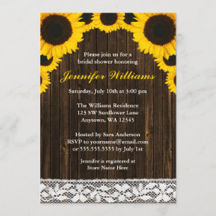 Sunflower Barn Wood Lace Bridal Shower Invitation