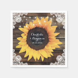 Sunflower Barn Wood Lace String Lights Wedding Napkin