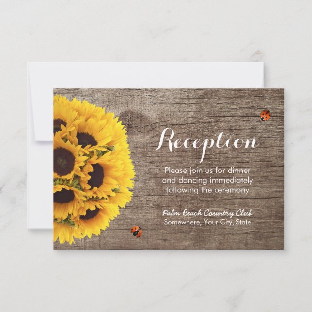 Sunflower Barn Wood Rustic Wedding Reception Invitation (Front)