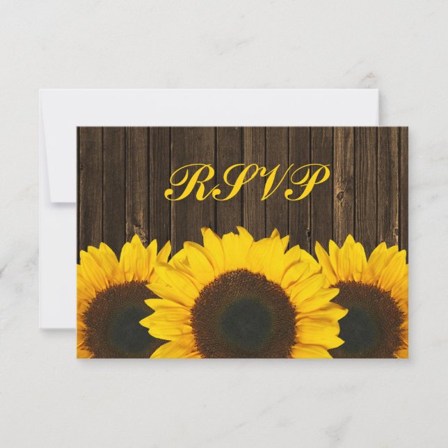Sunflower Barn Wood Wedding RSVP Response Card (Front)
