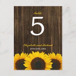 Sunflower Barn Wood Wedding Table Number Postcard