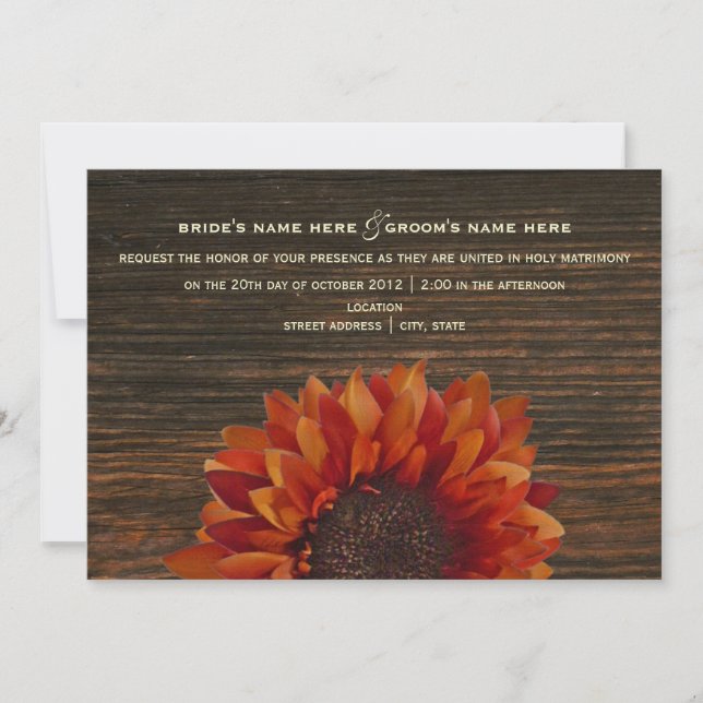 Sunflower & Barnwood Rustic Wedding Invitation (Front)